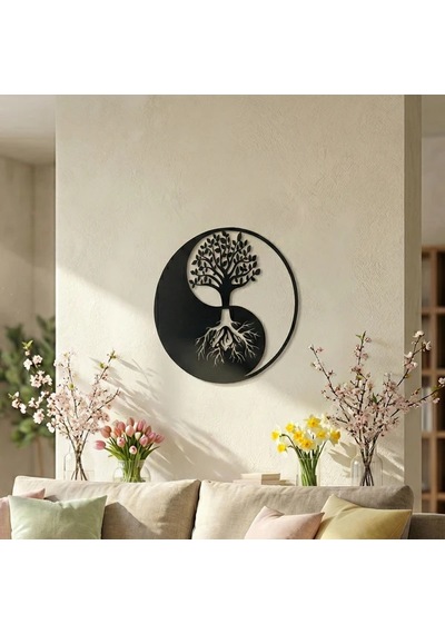 Yin Yang Hayat Ağacı Duvar Tablosu Mdf Lazer Kesim Modern Spiritüel Duvar Süsü