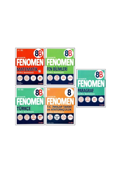 Fenomen 8. Sınıf Lgs Matematik B +fen B +türkçe B +paragraf B +inkılap Tar.soru Bankası 5 Kitap
