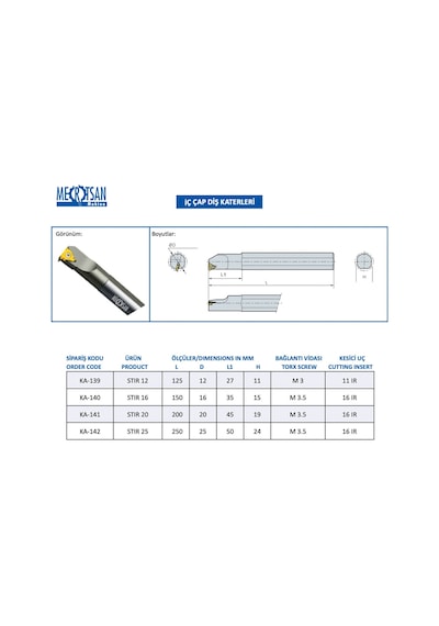 Mertsan İç Çap Diş Kateri Stır 12 12x125 Mm Takım Ölçüsü, 11 Ir Kesici Uç Kullanır