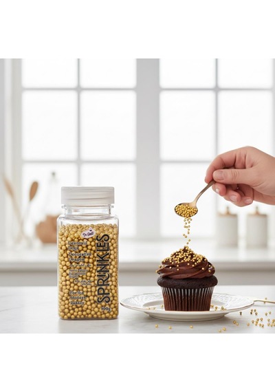 Altın Boncuk Şeker 2 Mm 100 G Pasta, Cupcake Ve Tatlı Süsleme Boncuğu