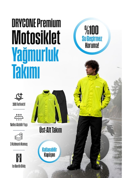 Nukrowear Drycone Premium Motosiklet Motorcu Yağmurluğu Su Ve Rüzgar Geçirmez Reflektörlü Yağmurluk Takımı Neon Sarı - Siyah Nukrowear Drycone Premium Motosiklet Motorcu Yağmurluğu Su Ve Rüzgar Geçirmez Reflektörlü Yağmurluk Takımı Neon Sarı - Siyah