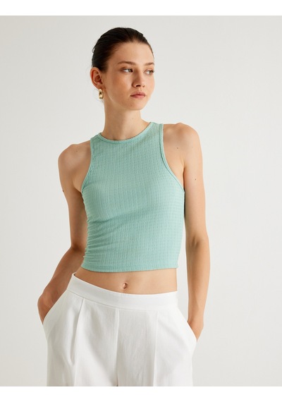 Koton Koton X Melis Ağazat - Basic Halter Yaka Atlet Dokulu Yeşil 4sak10860ek Yeşil