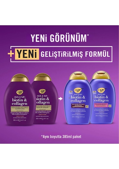 OGX Biotin & Kolajen Dolgunlaştırıcı Sülfatsız Şampuan 385 ml + Saç Bakım Kremi 385 ml