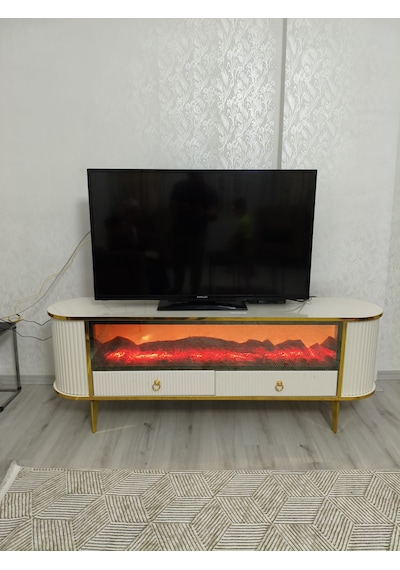 Bluetoothlu Şömineli Tv Ünitesi 170x65x38 Ahşap - Beyaz Bluetoothlu Şömineli Tv Ünitesi 170x65x38 Ahşap - Beyaz