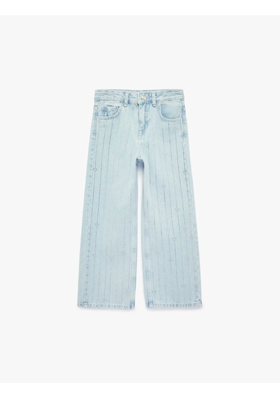 Koton Kalpli Taş Detaylı Mavi Kız Çocuk Jean Pantolon 6skg40085ad Mavi