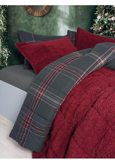 Cozy Home Festive Çift Kişilik Çift Taraflı Peluş Yorgan Noel Kırmızı Kırmızı