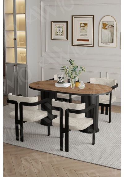 Avvio Nidya Ptt Lake Mdf Ayak 4'lü Tokyo Metal Demonte Sandalye 80x140 Masa Sandalye Takımı Akça