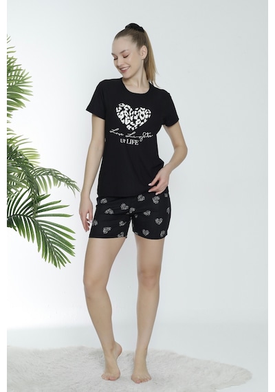 Wordex Mirano 1601 Pegasus Likralı Kumaş Kalpli Şortlu Takım Pijama Takımı -siyah Siyah