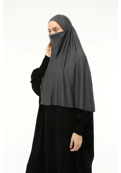 Altobeh Hazır Türban Peçeli Pratik Eşarp Tesettür Nikaplı Hijab - Namaz Örtüsü Sufle 3xl - Füme Füme