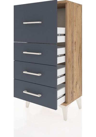 Arges Komodin 4 Çekmeceli 44x30x96 Çam-antrasit Çam
