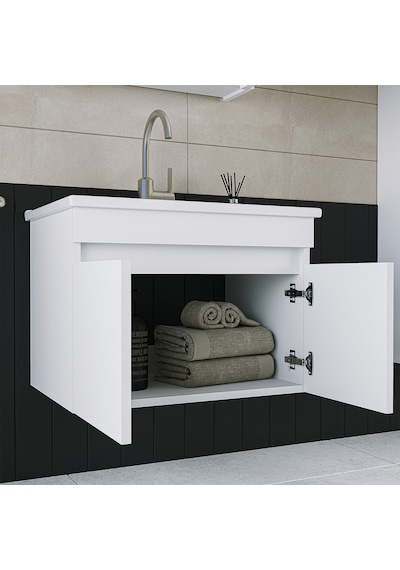 Banos Ld3 Ayaksız 2 Kapaklı Lavabolu Beyaz 65 Cm Banyo Dolabı Beyaz