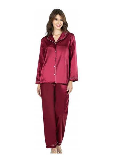 Aria's Closet Arias Closet Bordo İkili Saten Gecelik Pijama Takımı 7647 Bordo