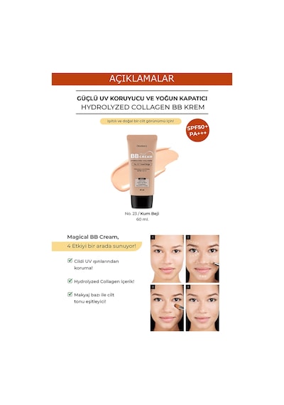 Deoproce Deniz Kolajeni İçeren Yoğun Kapatıcı Bb Krem Spf50+ Pa+++ No:23 Magic Bb Cream 60 ML