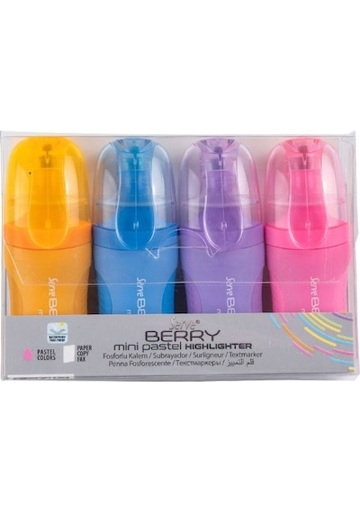 Serve Fosforlu Kalem Berry Set Mini Pastel 4'lü SV-BRMFKP4 Çok Renkli