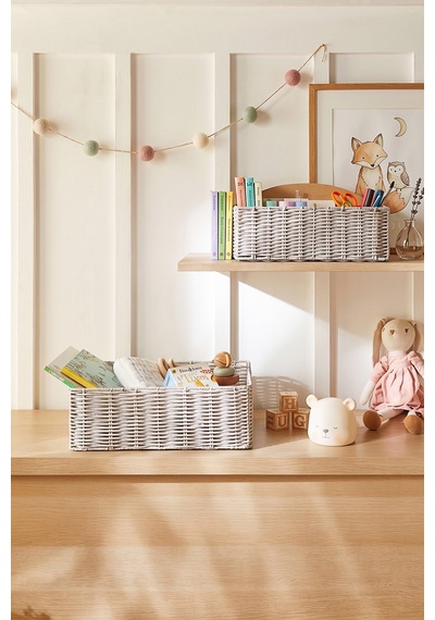 Ocean Home Textile 2'li Çocuk Odası Yıkanabilir Gri Pp Rattan Sepet Set 33 X 23 X 11 / 39 X 29 X 13 Cm