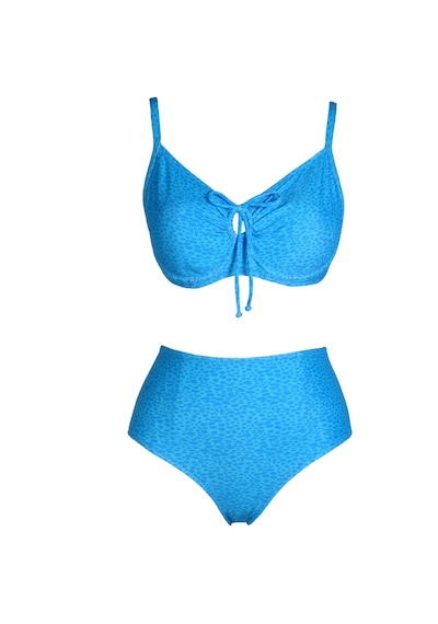 Endeep Kadın Balenli Destekli Büyük Beden Mavi Yüksek Bel Bikini Takımı Mavi