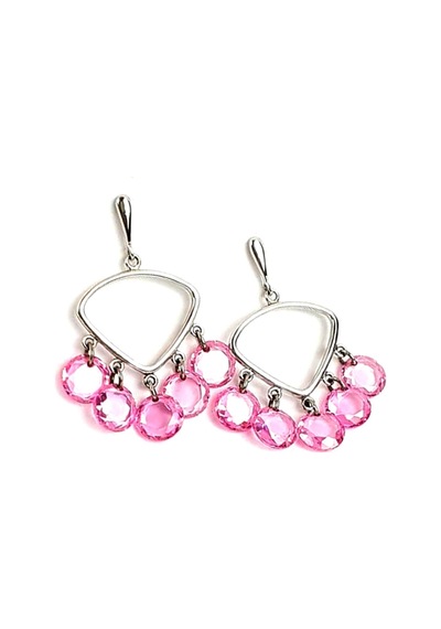 Italyan Tasarımı Gümüş Pembe Zirkon Taşlı Trend Küpe