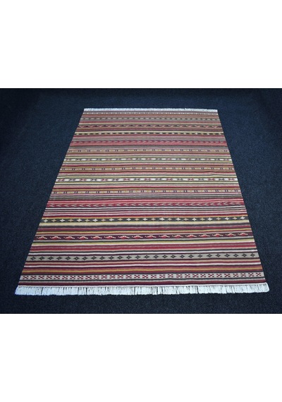 Zehra Abla Halı Yeni El Dokuma 4m2 Naif Modern Tasarım Geometrik Yün Kilim 7439 Çok Renkli
