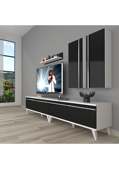 Decoraktiv Eko 5200t Mdf Retro Tv Ünitesi Tv Sehpası Beyaz - Siyah
