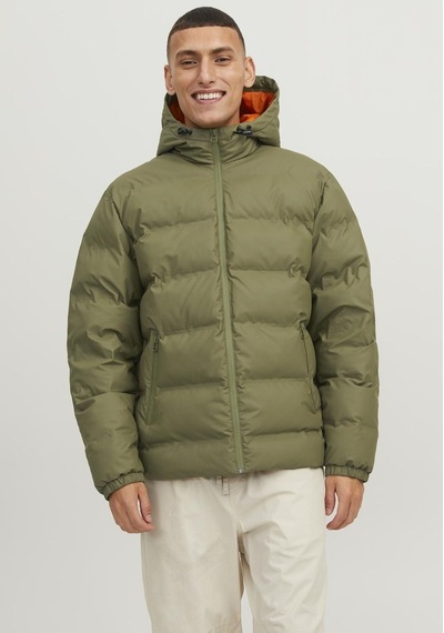 Jack & Jones Suya Ve Rüzgara Dayanıklı Kapüşonlu Puffer Mont - Elements 12239020 Olive Branch Siyah
