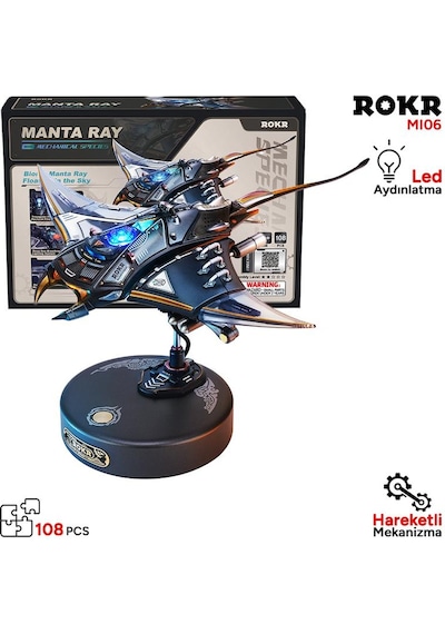 Rokr Mı06 Manta Ray Dıy Mechanical 3d Puzzle Maket Model Seti 3d Model Kit Detaylı Dekoratif Hobi Seti Hareketli Ve Işıklı