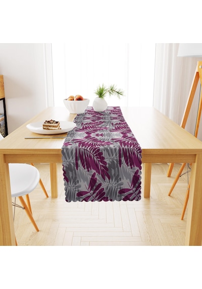 Dal Desenli Modern Gri Zemin Mor Dijital Baskılı Petek Dokuma Runner 40x140