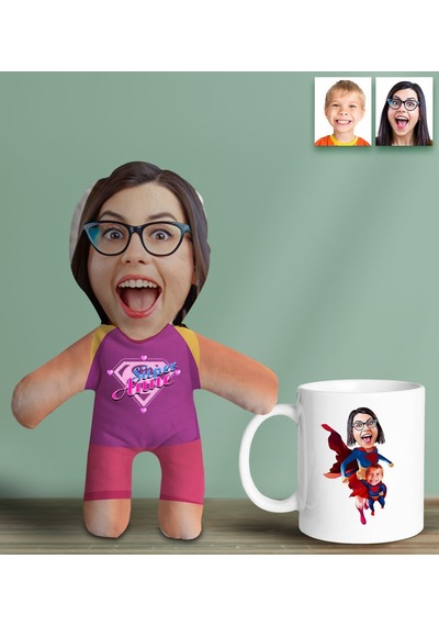 Bk Gift Kişiye Özel Fotoğraflı Pembe Süper Anne Bebek Yastık Ve Kupa Bardak Hediye Seti-4, Anneye Hediye, Anneler Günü Hediyeleri Kobitmeyencom30629 B