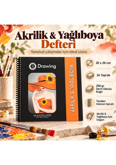 Akrilik & Yağlı Boya Çizim Defteri 200x200mm Derin Dokulu 24 Yaprak 250 Gramaj