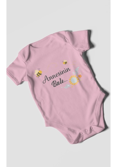 Morivokids Annesinin Balı Kısa Kollu Bebek Body %100 Pamuk Koyu Pembe