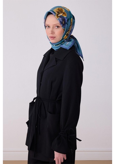Belli İpek Eşarp - 4330-82 Metalik Mavi Twill