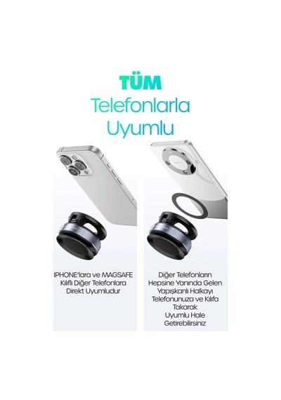 360 Araba Telefon Tutucu Ayarlanabilir Masa Üstü Vakumlu Mıknatıslı Magsafe Telefon Tutucu Siyah Çok Renkli