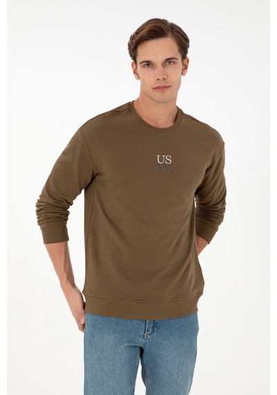 U.S. Polo Assn. Erkek Comfort Fit Bisiklet Yaka Haki Basic Sweatshirt 50293420-VR027