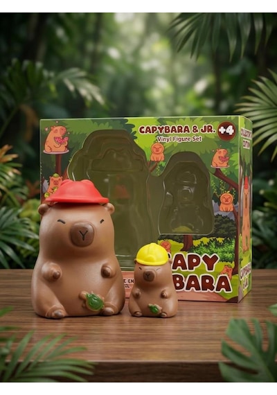 Büyük Küçük Mini 2'li 10 Cm Ve 6 Cm Kapibara Dekoratif Oyuncak Hayvan Figür Seti Hayvan Figürü