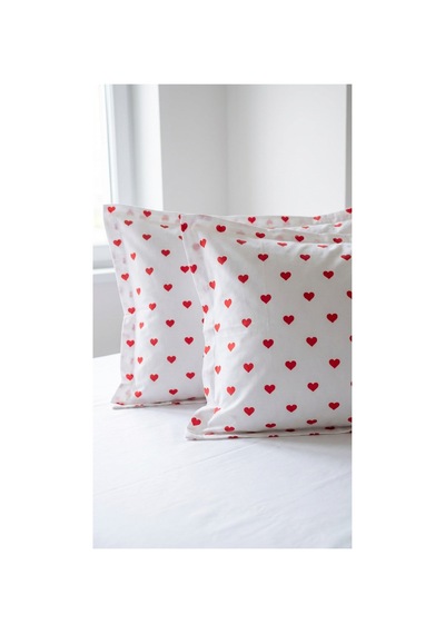 %100 Pamuklu Kalp Desenli Volanlı Yastık Kılıfı 2 Adet 50x70 Cm Kırmızı - 864264444 Kırmızı