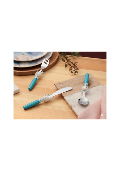 Mini Rabbit Çocuk Çatal Kaşık Bıçak Takımı 3 Parça Gümüş