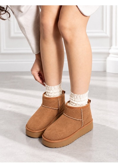 Dabab Shoes Kardelen Kadın Taba Lüks Süet İçi Kürklü Sıcak Astarlı 5 Cm Kalın Tabanlı Kısa Bot Kar Botu