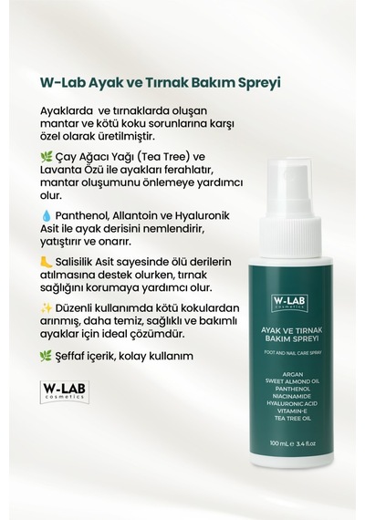 W-Lab Cosmetics Ayak Ve Tırnak Bakım Spreyi 100 Ml