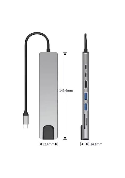Type-c Çoklu Dönüştürücü 87w Pd, Hdmı, 2x Usb 3.0, Rj45, Sd/tf Kart Girişli Hub