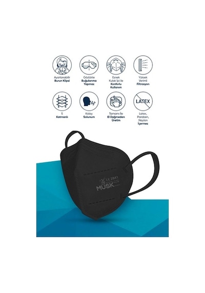 Musk  Ffp2/N95 Maske Siyah Renk 10 Adet