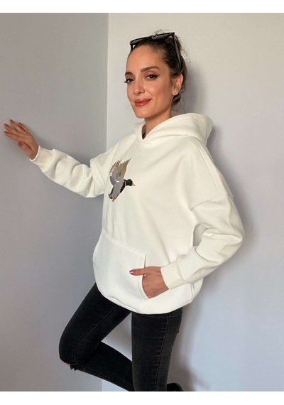 Ali Butik Beyaz Önü Nakış İşleme Şardonlu Sweatshirt Beyaz
