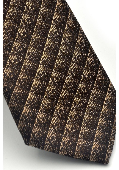 Gaffy Kahverengi Küp Desenli Bej Dokuma Kumaş Mendilli Slim Fit Kravat // Sdk-2605-6 Bej