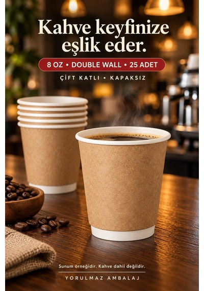 Double Wall Karton Bardak 8 Oz 25 Adet Çift Katmanlı Sıcak İçecek Kağıt Bardak Renkli