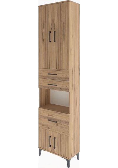 Arges Dolap 4 Raflı 3 Çekmeceli 2 Kapaklı 60x30x243 Çam-çam Atlas Çam