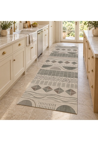 Kartela Halı Adaçayı Kareleri Krem Vizon Koridor Mutfak Yolluk Halısı Kaymaz Taban 100x300 Cm