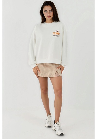 Hiccup Baskılı Yuvarlak Yaka Sweatshirt Tozlu Beyaz