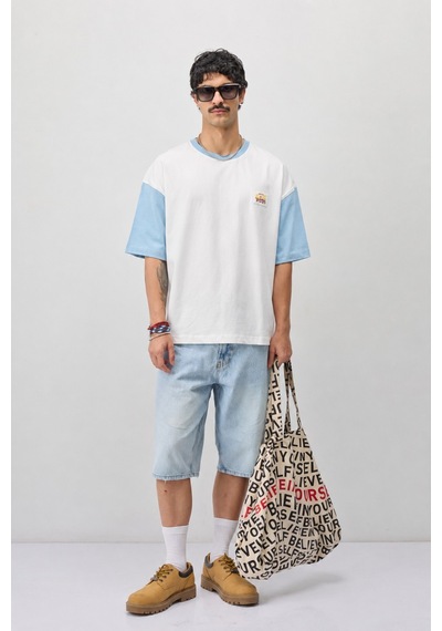 Vamos Oversize Baskılı Tişört V70-208 Bebe Mavi