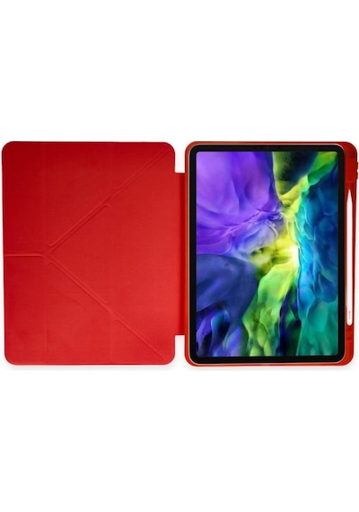 Apple Uyumlu iPad 10.2 8.nesil Kılıf Kalemlikli Mars Tablet Kılıfı - Kırmızı Laptop Çantası
