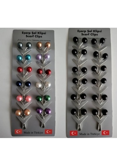 Eşarp, Türban, Şal, Klipsi 12 Adet Siyah 12 Adet Renkli Tesettür Eşarp Ve Şal Klipsi - İnci Tasarım Çok Renkli