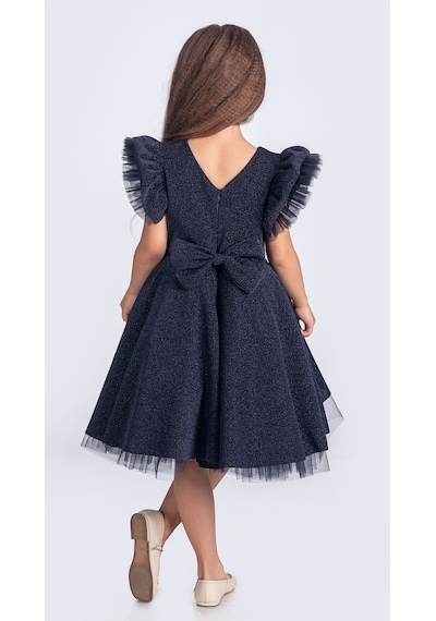 Mnk Baby & Kids Simli Şanzelize Kız Çocuk Abiye Elbise M00669 Lacivert