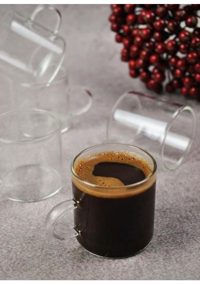 6 Lı Cam Türk Kahvesi Fincan Seti Mini Kupa Espresso Kahve Takımı 130 Ml Diğer